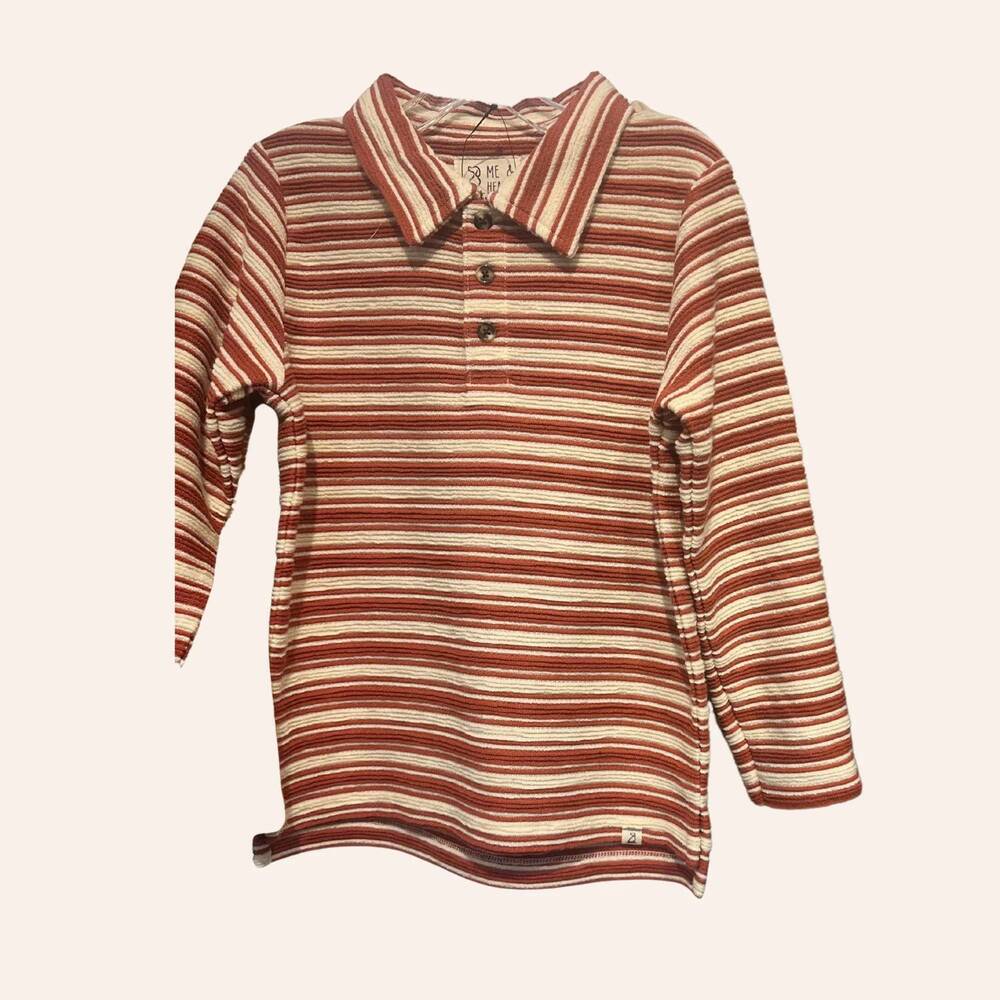 NEW ME & HENRY boys striped cotton polo shirt in brown